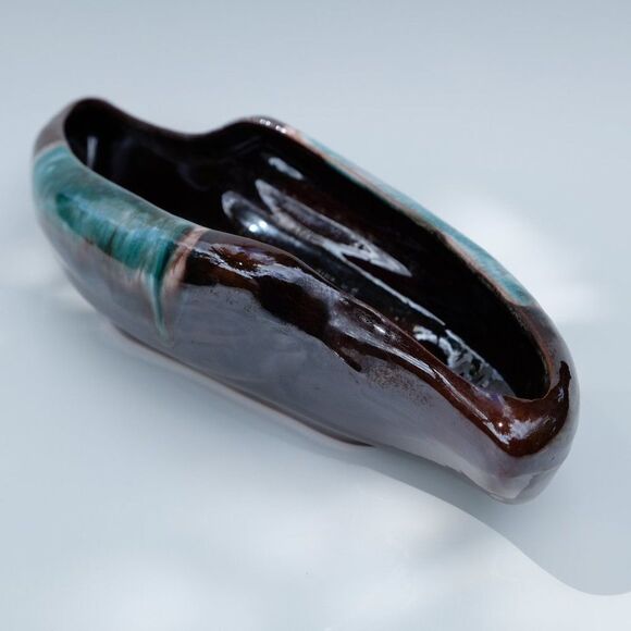 Vintage Green Drip Glaze Pottery Planter Oblong Japan - Picture 4 of 5